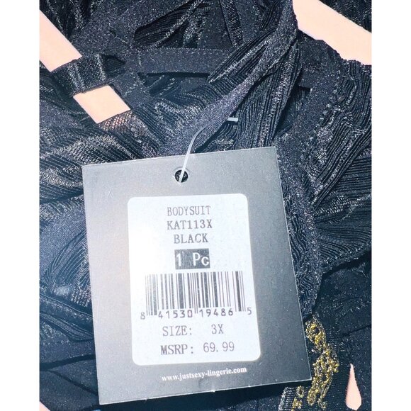 NEW Black Strappy Sheer Bodysuit 3X Just Sexy Lingerie Intimate Bodacious - Picture 5 of 5